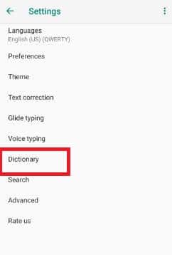Clear predictive text Android