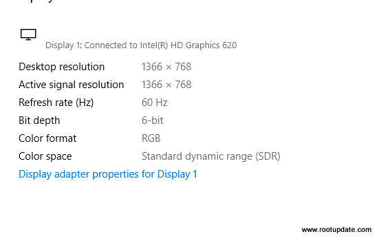 Display Adapter Properties for Display 1