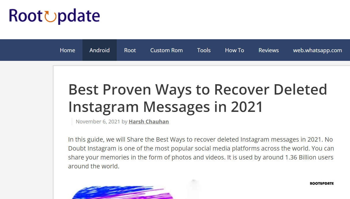 Instagram message recovery tool by Rootupdate