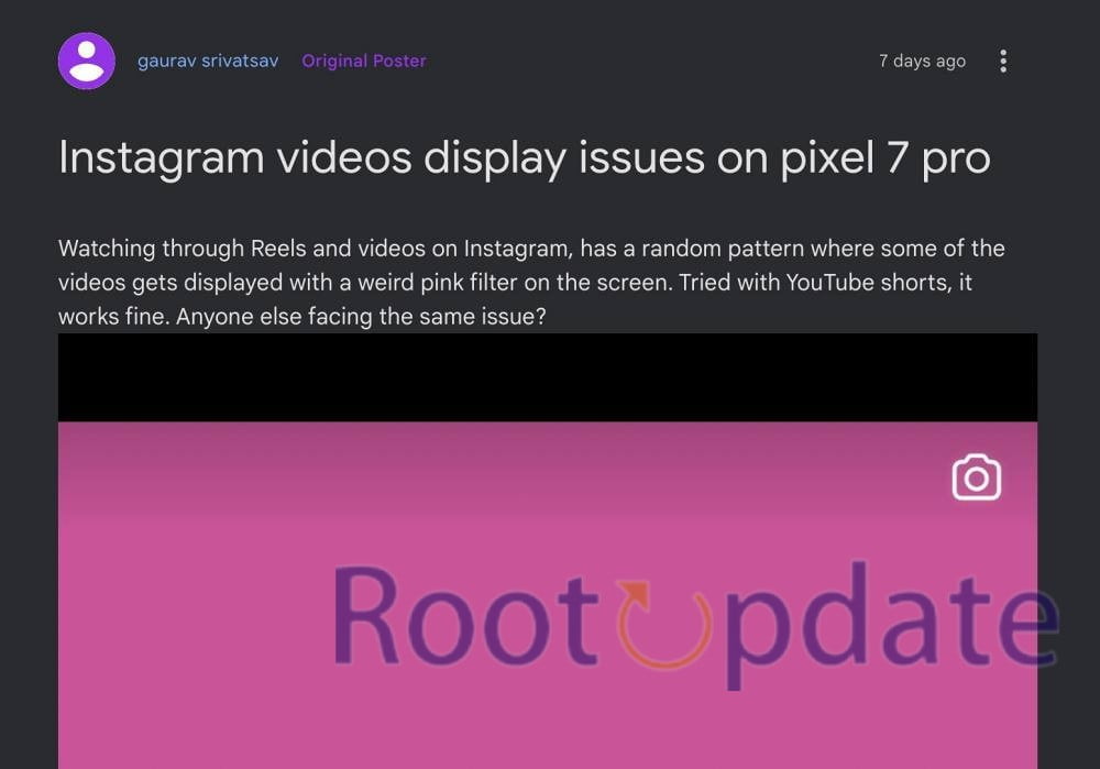 Pink Filter in Instagram Color on Pixel 7 Pro