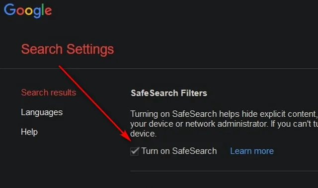 Configuring SafeSearch Preferences