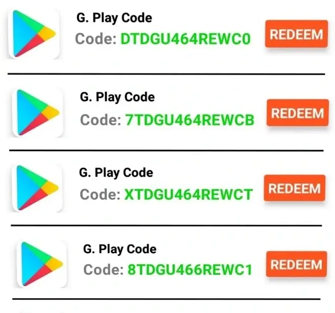 List of Google Play Redeem Code Free Today August