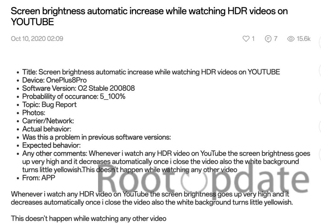 Screen brightness automatic increase while watching HDR videos on YOUTUBE