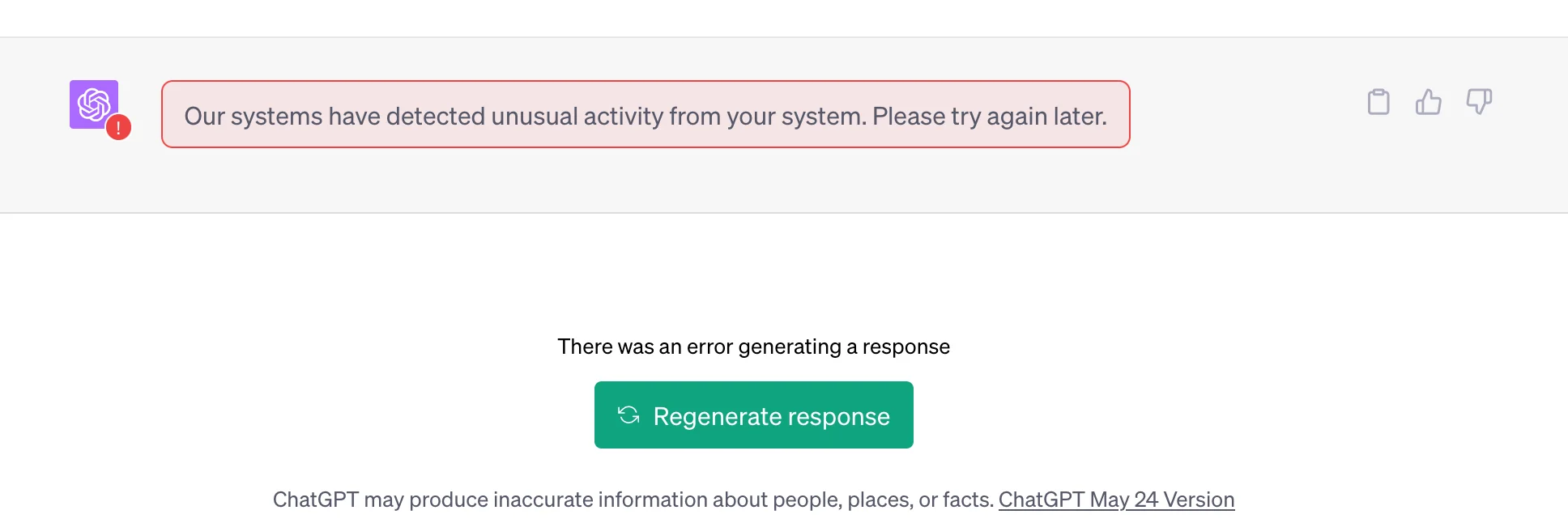 ChatGPT Our systems have detected unusual activity from your system. Please try again later